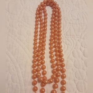 72" Long Pearly Peach Flapper Necklace Opalescent Opera Length